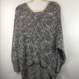 Bisou Bisou Knitted Grey Sequin Sweater XL